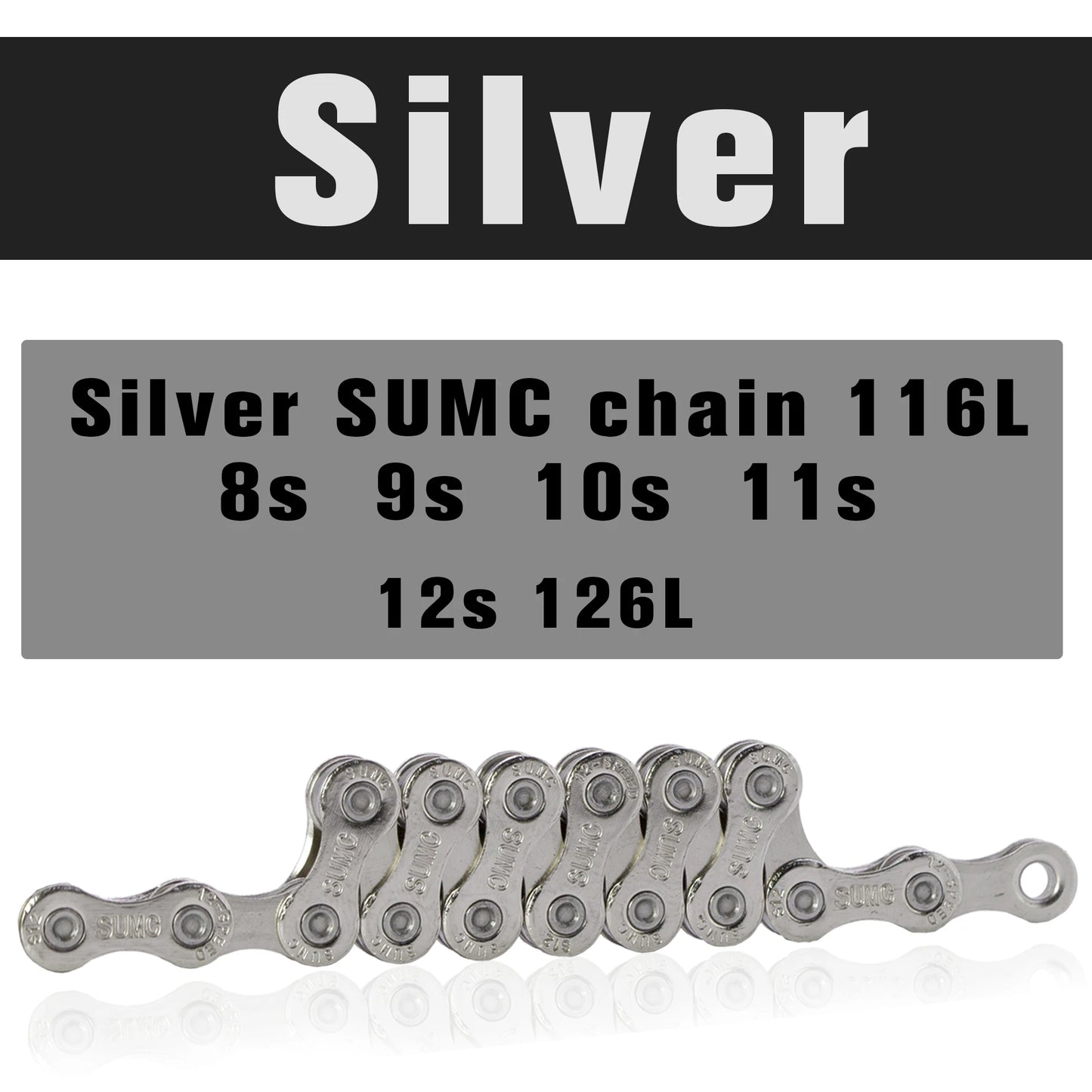 SUMC Bike Chain 9 10 1112 Speed 116/126 Links Gold, Silver, Rainbow,Black for Road /Gravel/Mountain Bicycle MTB NEW