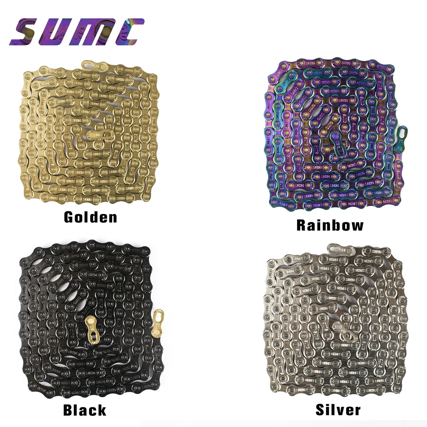 SUMC Bike Chain 9 10 1112 Speed 116/126 Links Gold, Silver, Rainbow,Black for Road /Gravel/Mountain Bicycle MTB NEW