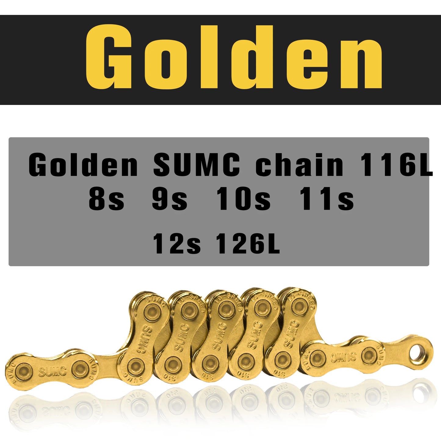 SUMC Bike Chain 9 10 1112 Speed 116/126 Links Gold, Silver, Rainbow,Black for Road /Gravel/Mountain Bicycle MTB NEW