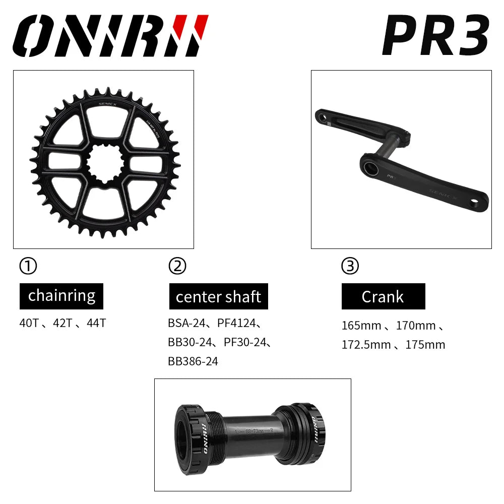 ONIRII Road Crankset Gravel PR3 165/170/172.5/175mm Crank Chainring 40T/42T/44T for Folding Gravel Bikes 10/11/12S NEW