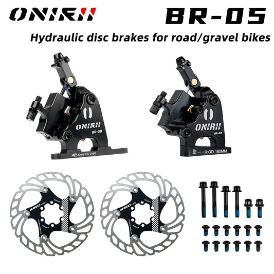 ONIRII Hydraulic Disc Brake with 6-Bolts Rotor Wire Pulling Calipers Flat Mount CX for Gravel Bicycle Road Bike  New