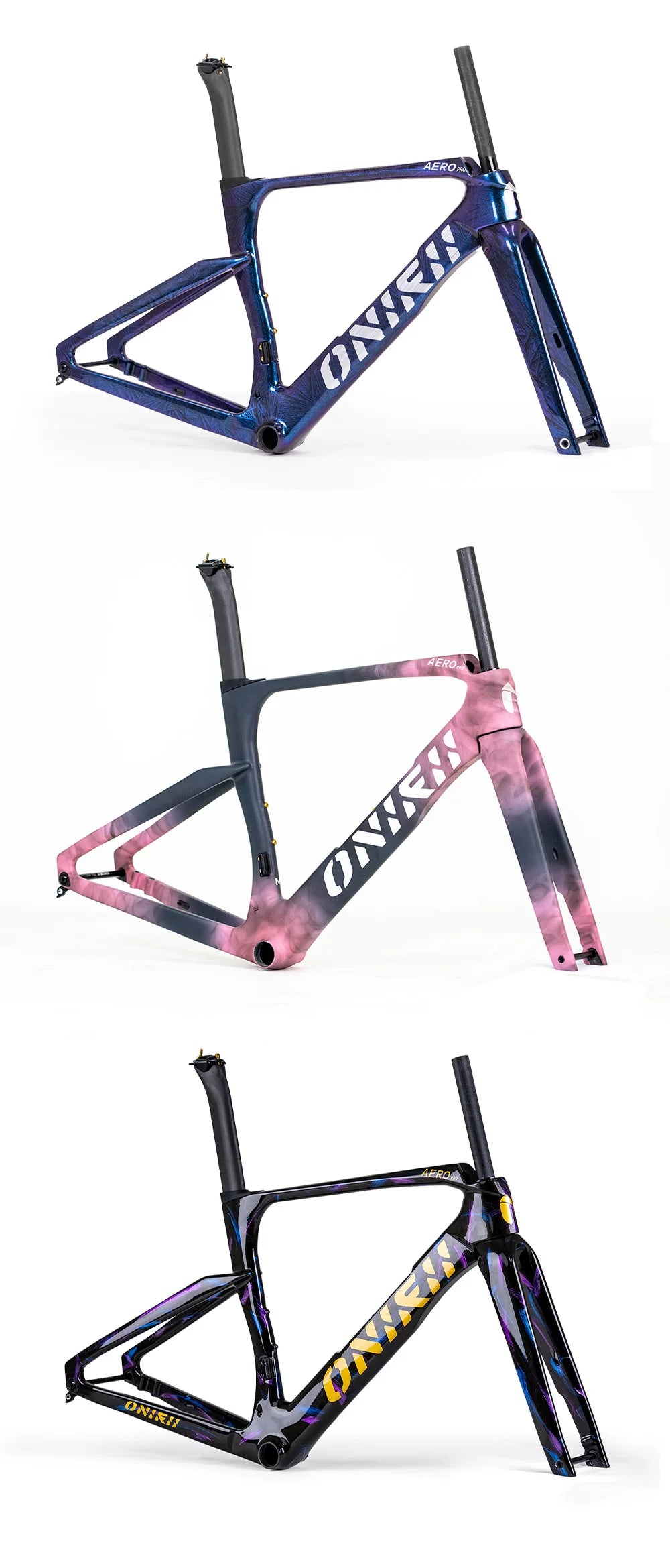 2024 ONIRII Aerodynamic Carbon Bike Frame with Integrated Handlebar Thru Axle, Front Fork, Headset, Seat Post for Road Bicycle