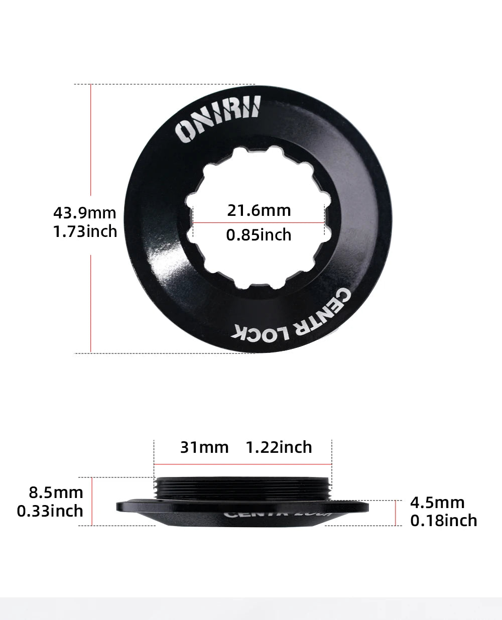 ONIRII Center Lock Internal Cover Ring CNC Disc Brake Rotor Adapter Cap for 12mm Thru Axle Hubs Quick Release MTB Road Bicycle