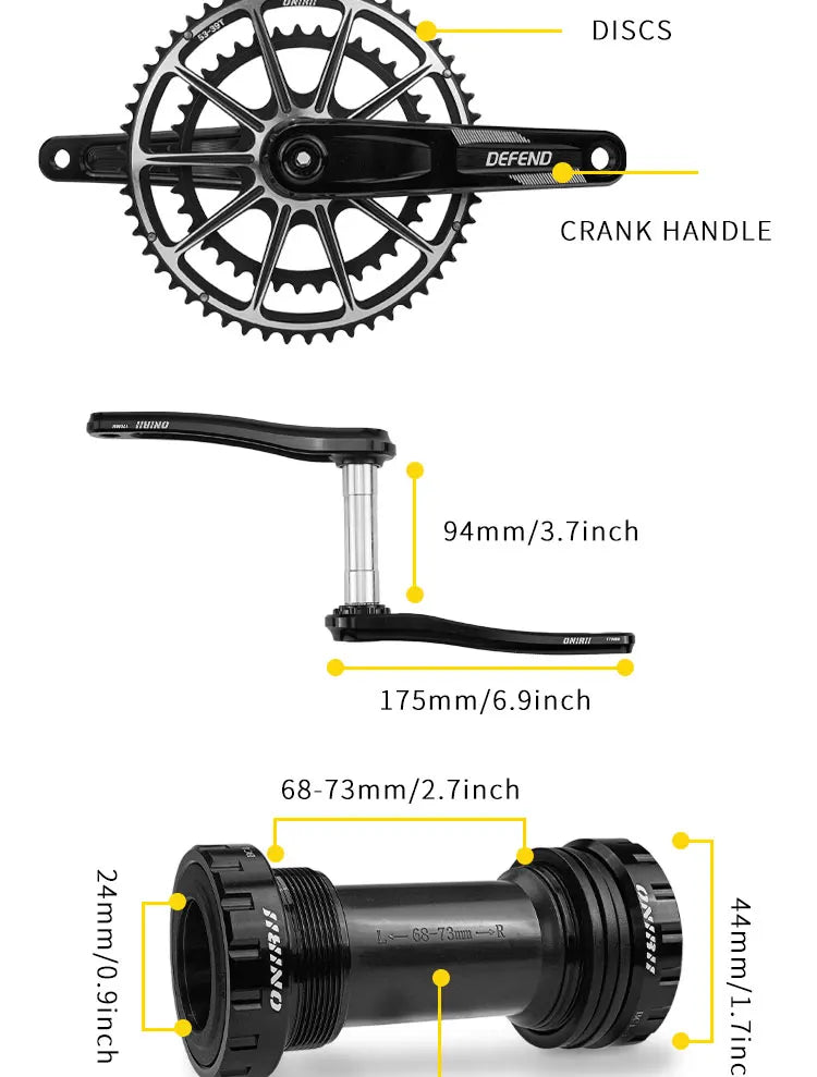 ONIRII Road Crankset with BB Crank 165/170/172.5/175mm Chainring 50-34T 52-36T 53-39T for Road Bike Folding Bike10/11/12 Speed