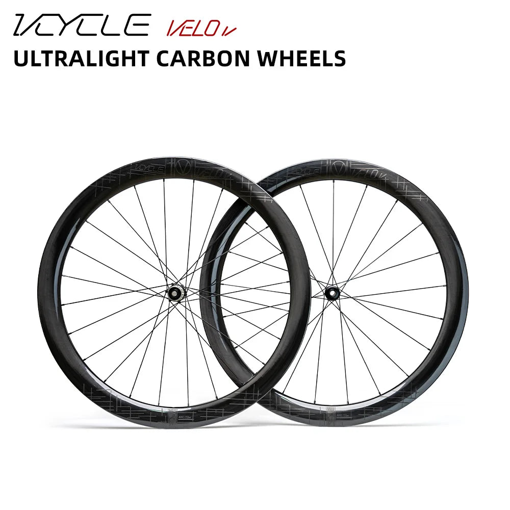 2024 ONIRII VCYCLE Road Carbon Wheels 50 High Rim Steel Spoke Fat Rim 24 Hole Ultra Light With Hooked Edge HG for Road Bicycle