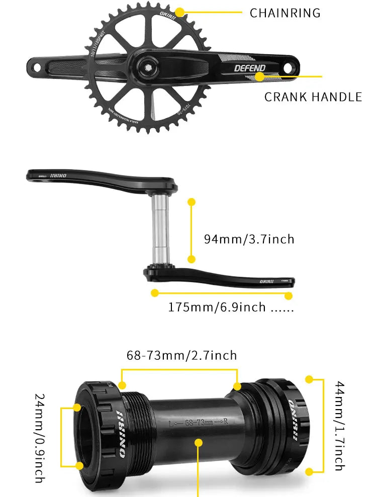 ONIRII Crankset Road Gravel Bike 165 172.5 175mm Crank with BSA-24 40 42 44T Chainring Ultra-light for Road Bicycle 10S/11S/12S